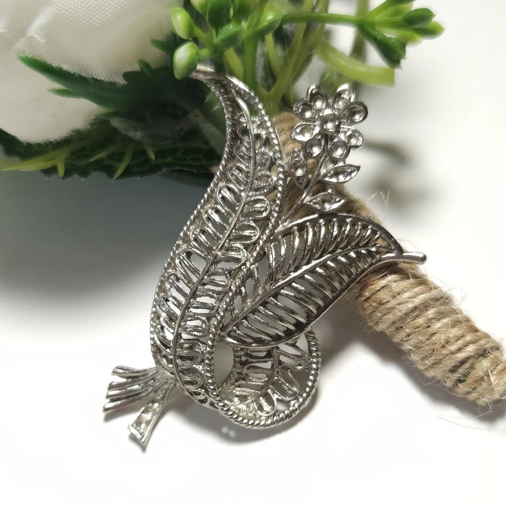 Vintage Sterling Silver Open Filigree Flower Brooch
